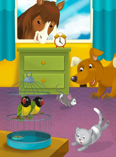 Sala dos desenhos animados com animais — Fotografia de Stock
