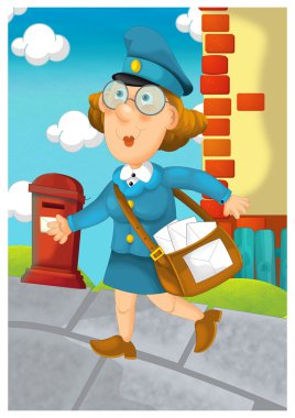 posta teslimi sonrası kadın. karikatür tarzı çizim