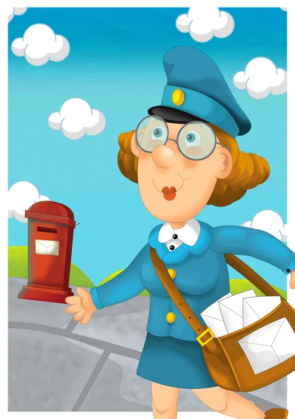 Почта доставляет почту. Иллюстрация в стиле мультфильма — стоковое фото