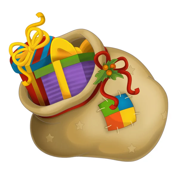 A karácsonyi ajándékokat a télapó táska — Stock Fotó