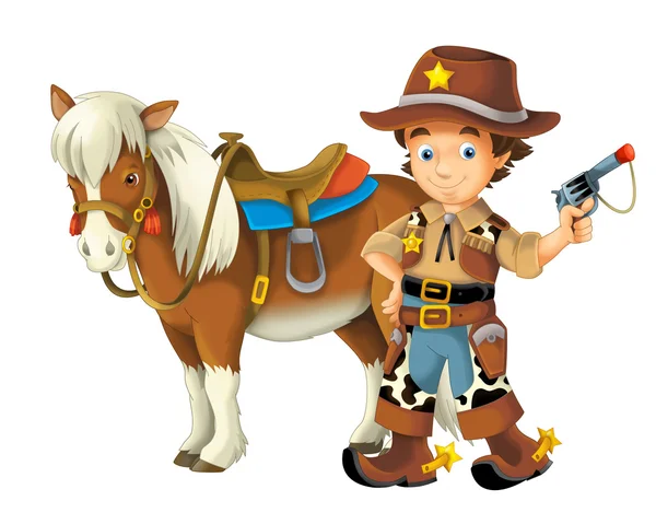 Kowboj z konia i pistolet — Zdjęcie stockowe