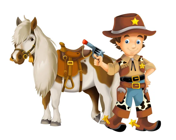 Cowboy with horse and gun — Stock Photo, Image