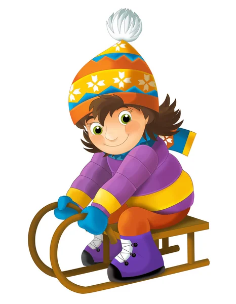 Cartoon child on sledge — Stock Photo, Image