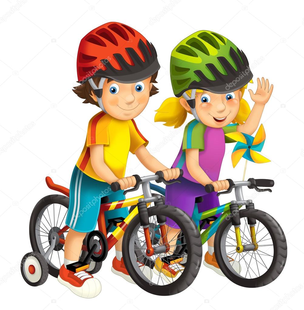 Niños de dibujos animados en bicicletas Ilustración de stock por ©  agaes8080 # 35988765