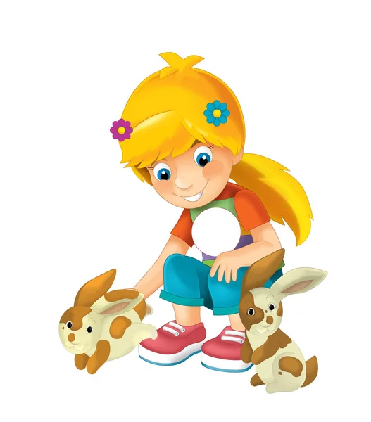 Cartoon child with rabbits — Stock Photo, Image