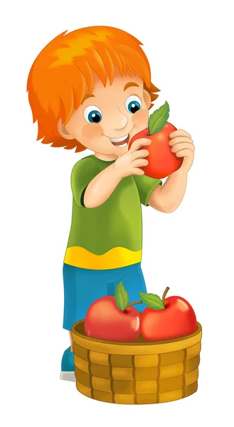 Dessin animé enfant aux pommes — Photo