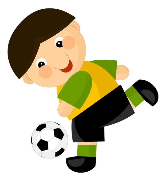 Cartoon pojke spela fotboll — Stockfoto