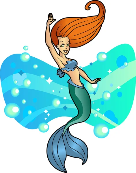 Hermosa sirena con pelo rojo — Vector de stock