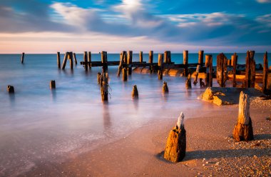 pier kazıklara delaware Bay s, günbatımında uzun pozlama