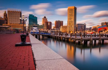 baltimore manzarası ve iç liman promenad uzun pozlama