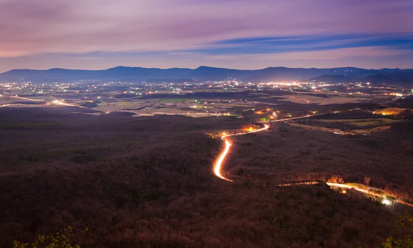View of the Shenandoah Valley and Luray at night from Massanutte — Stock Photo, Image