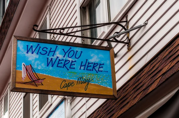 Colorful "Wish You Were Here" postcard sign in Cape May, New Jer — Stock Photo, Image