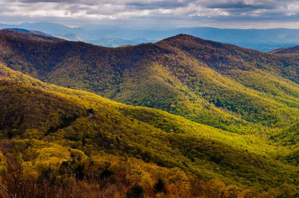 View of early spring color in the Blue Ridge, from Blackrock Sum — Stock Photo, Image