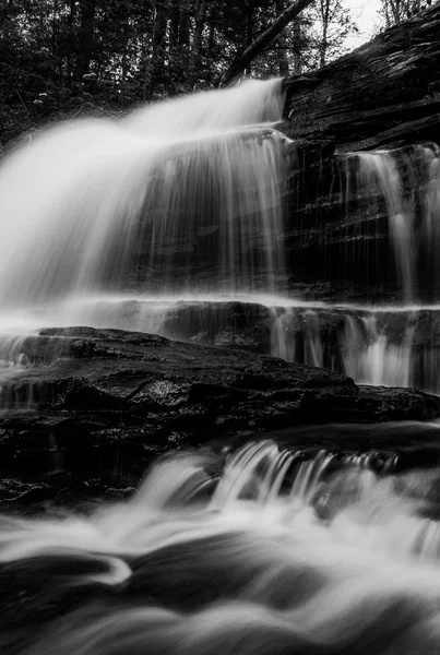 Vertical black and white image of Onondaga Falls, in Glen Leigh — Stock Photo, Image