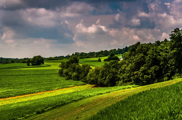 Campos agrícolas y colinas en el condado rural de Southern York, Pennsylvan — Foto de Stock