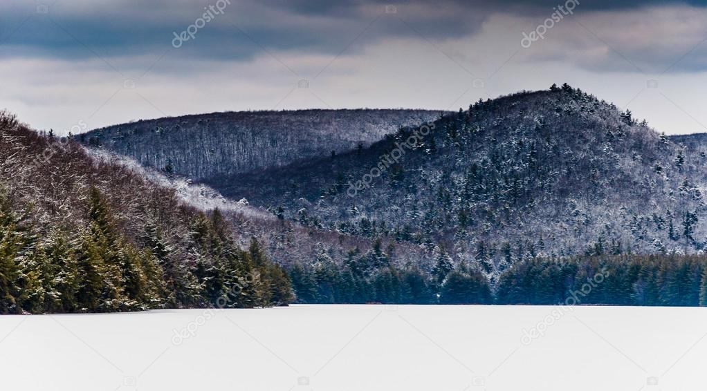 Snow and ice covered mountains surrounding Long Pine Run Reservo