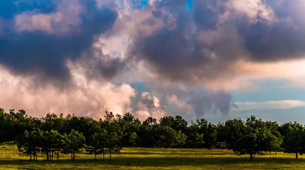 Σύννεφα στο ηλιοβασίλεμα πάνω από τα δέντρα στα μεγάλα λιβάδια, εθνική pa shenandoah — Φωτογραφία Αρχείου