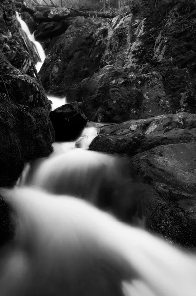 Black and white image of Lower Dark Hollow Falls, in Shenandoah — Stock Photo, Image