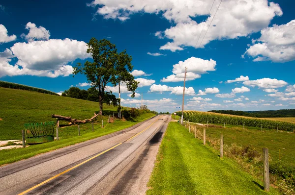 Cielo estivo sulla strada di campagna nella contea rurale di York, Pennsylvania . — Foto Stock