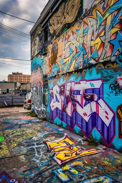 Neuvěřitelná kresba v graffiti uličce, baltimore, maryland. — Stock fotografie