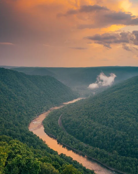 Vista Del Amanecer Desde Grandview New River Gorge Virginia Occidental —  Fotos de Stock