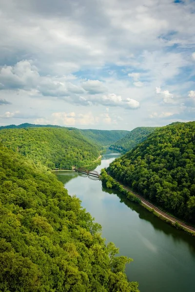 Widok Nowy Wąwóz Rzeczny Hawks Nest State Park Zachodnia Wirginia — Zdjęcie stockowe