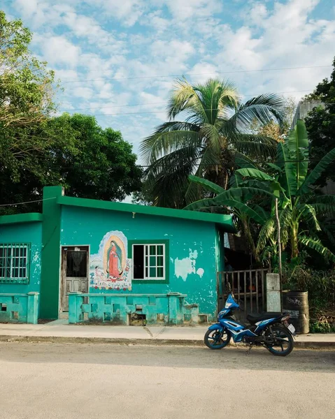 Πράσινο Σπίτι Τοιχογραφία Στο Tulum Μεξικό — Φωτογραφία Αρχείου