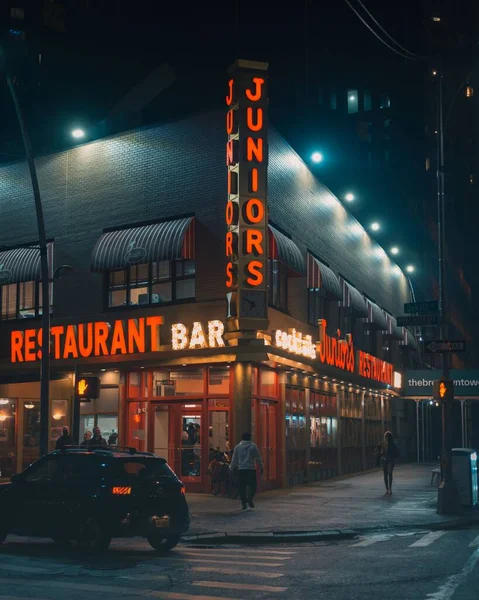 Restauracja Juniors Nocy Centrum Brooklynu Nowy Jork — Zdjęcie stockowe