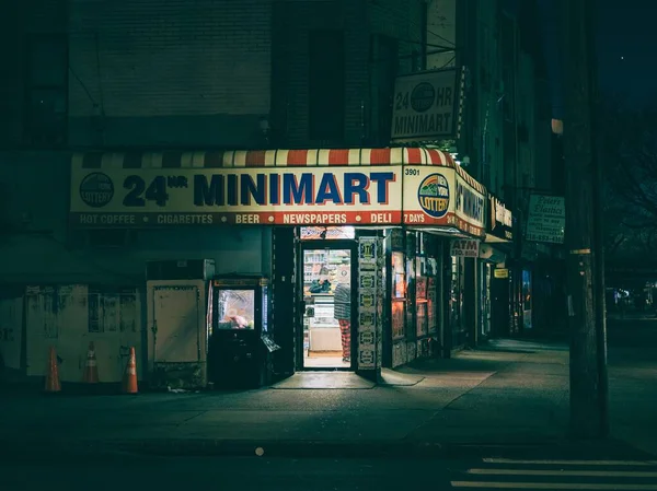 Horas Sinal Minimart Noite Borough Park Brooklyn Nova York — Fotografia de Stock