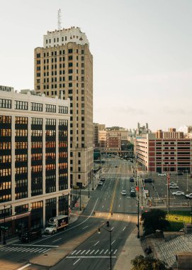 Detroit, Michigan şehir merkezi manzarası