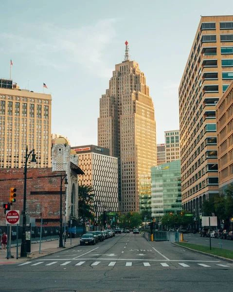 Monroe Utcai Városkép Detroit Belvárosában Michiganben — Stock Fotó