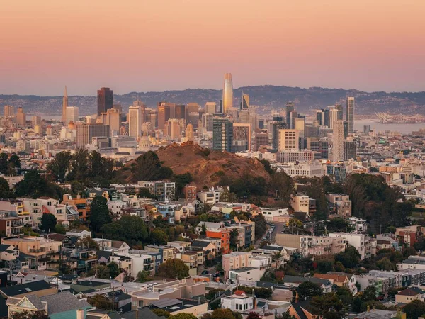 Pohled Panorama Centra Při Západu Slunce Tank Hill San Franciscu — Stock fotografie