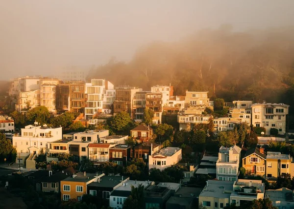 Вид Будинки Тумані Парку Корона Хайтс Сан Франциско Каліфорнія — стокове фото