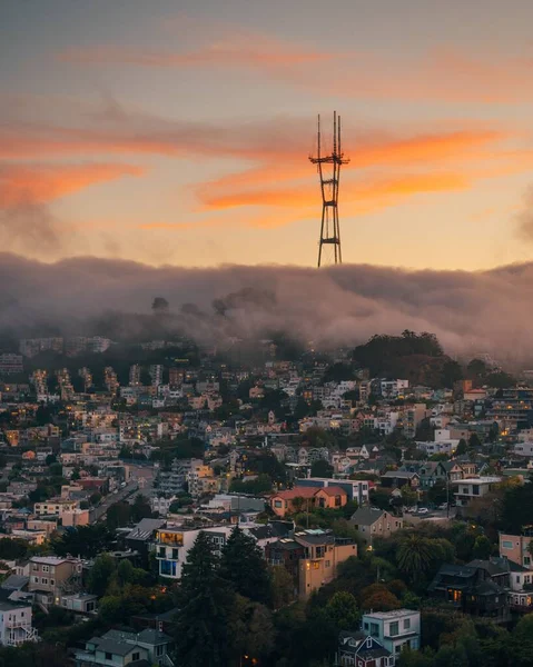 Ηλιοβασίλεμα Στον Πύργο Sutro Από Corona Heights Park Στο Σαν — Φωτογραφία Αρχείου