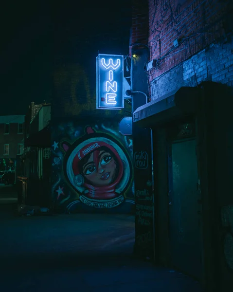 Wine Neon Sign Night Williamsburg Brooklyn New York — Stockfoto