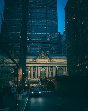 Modern buildings surrounding Grand Central Terminal at night, in Midtown, Manhattan, New York