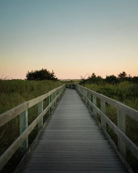 Μονοπάτι Boardwalk Ηλιοβασίλεμα Fire Island Νέα Υόρκη — Φωτογραφία Αρχείου