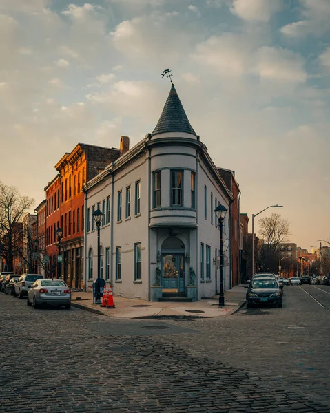 Ulice Cobblestone Zabytkowa Architektura Fells Point Baltimore Maryland — Zdjęcie stockowe