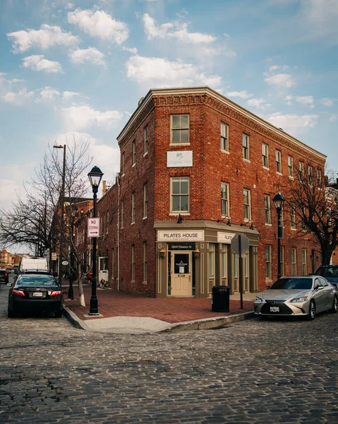 Cobblestone Gator Och Historisk Arkitektur Fells Point Baltimore Maryland — Stockfoto