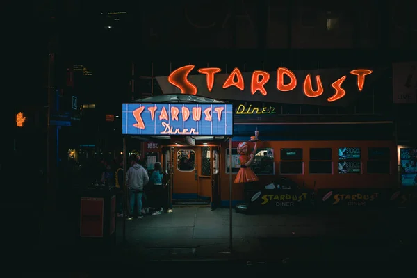 Ellens Stardust Diner Vintage Πινακίδα Βράδυ Μανχάταν Νέα Υόρκη — Φωτογραφία Αρχείου