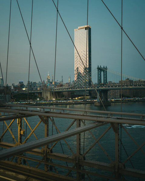 View of the Manhattan Bridge from the Brooklyn Bridge, Manhattan, New York
