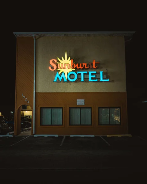 Sunburst Motel Sign Night Seaside Heights New Jersey — Stock Photo, Image