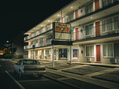 Hershey Motel 'in gece tabelası, Seaside Heights, New Jersey