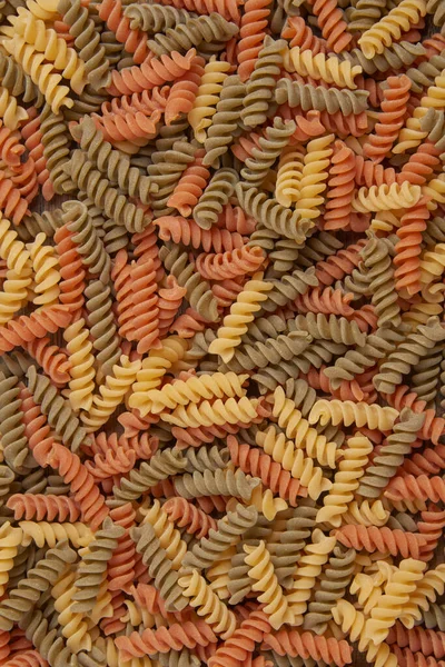 Pasta Concept Different Colors Hundreds Spiral Shaped Fusilli Pasta Which — Stock Photo, Image