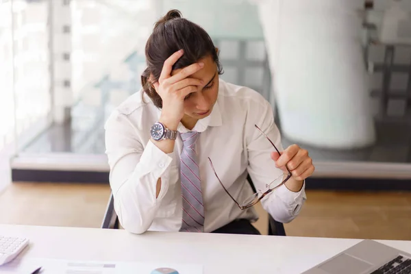 Business Concept Businessman Take Glasses Rest Feel Headache Working Hard — стоковое фото
