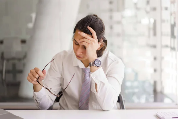 Business Concept Businessman Take Glasses Rest Feel Headache Working Hard — Photo