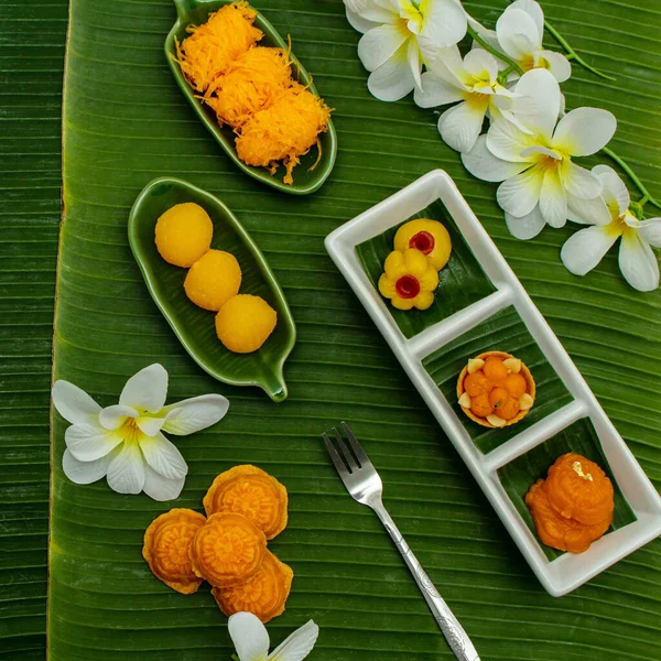 Thai Traditional Dessert Concept Assorted Thai Dessert Served Plate Banana — Stock Photo, Image