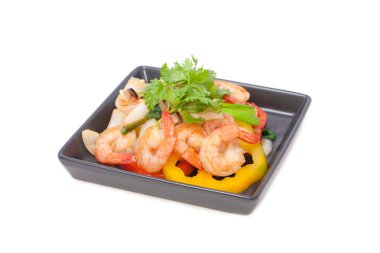 dolmalık biber ile kızarmış karides stir