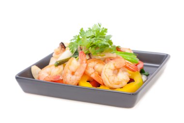 dolmalık biber ile kızarmış karides stir