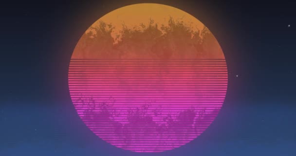 Animación Solar Naranja Púrpura Estilo Videojuego Vhs Diseño Retroondas — Vídeo de stock